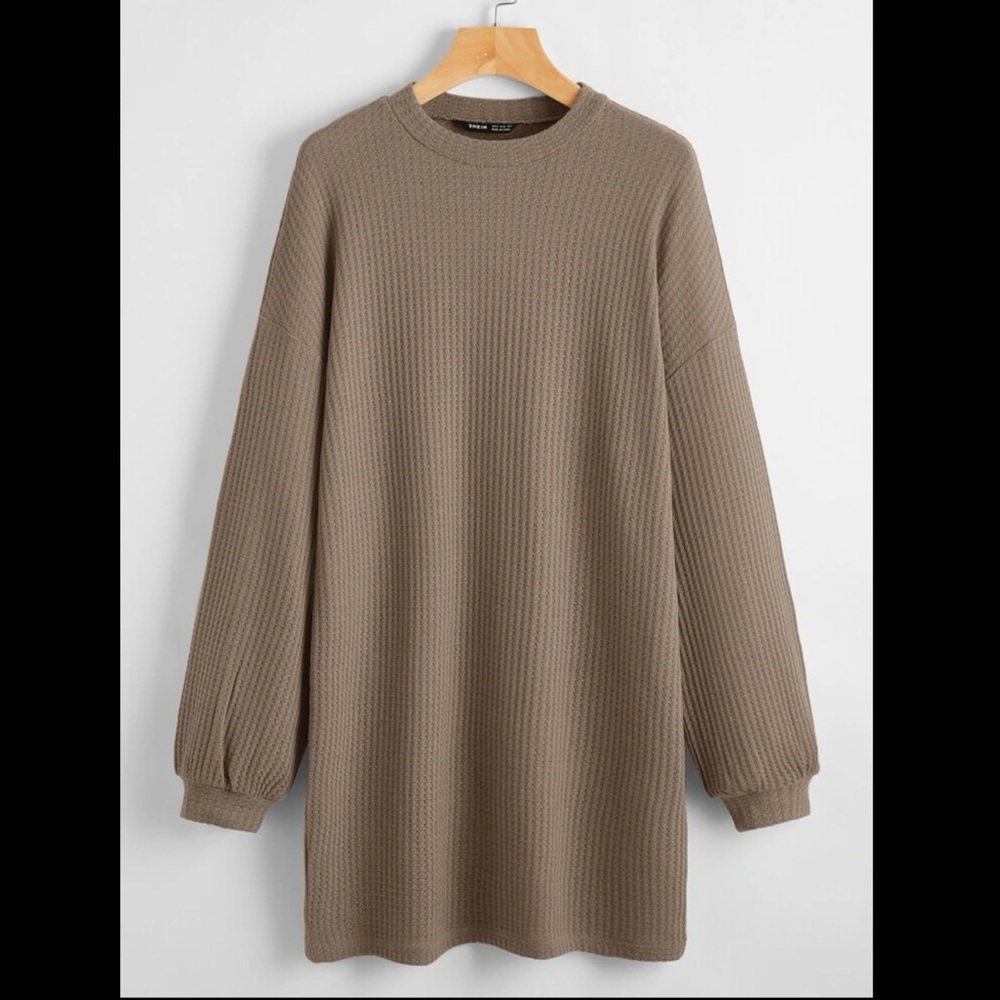 Drop shoulder solid waffle dress